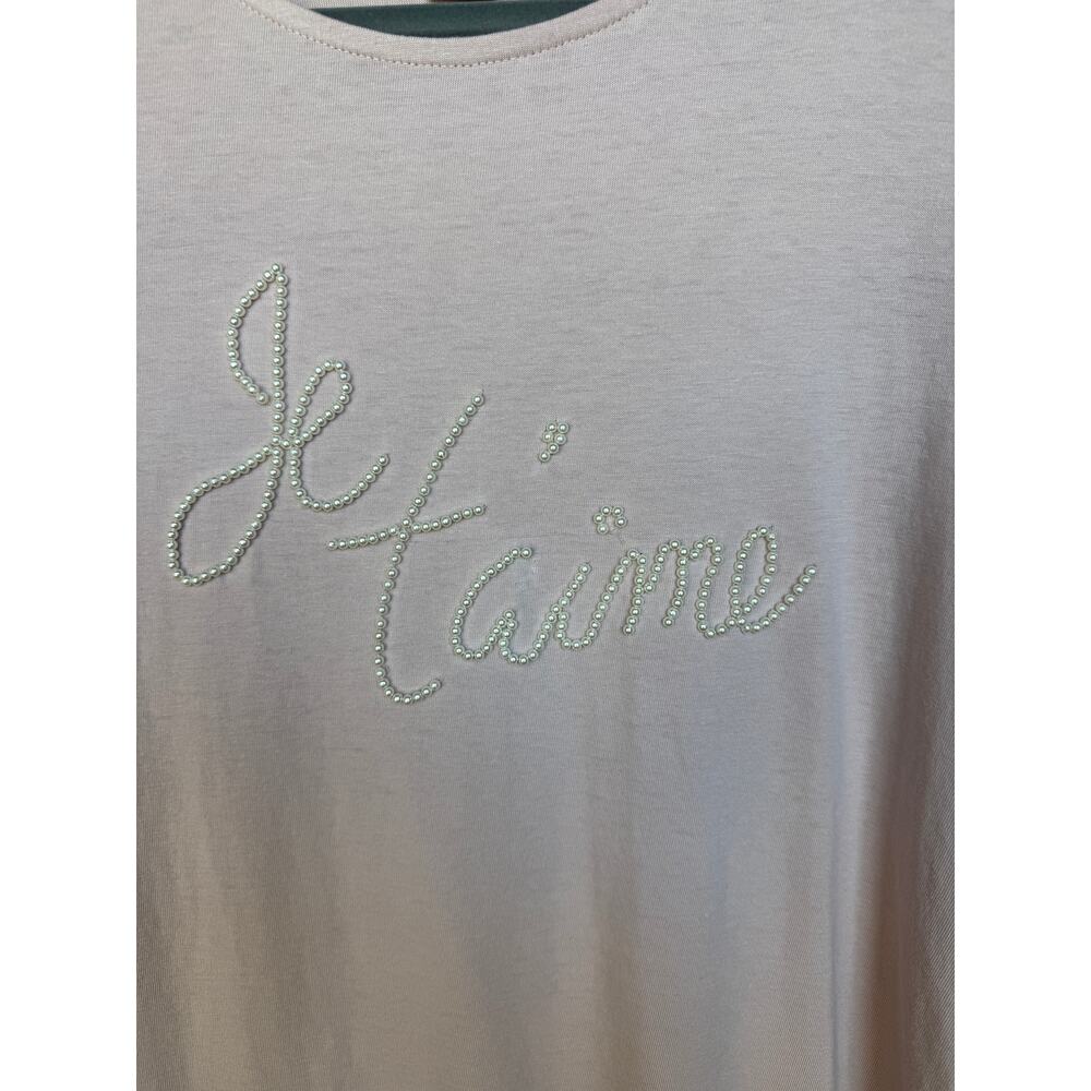 NWT Chico’s Je taime long sleeve tee shirt - pink beaded pearls French Crew M